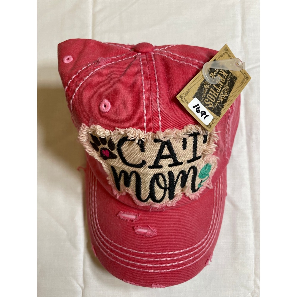 KBETHOS Cat Mom Baseball Cap Women OS Pink NEW Distressed Adjustable Hat
